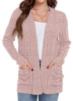 GRECERELLE Cardigan for Women Lightweight Open Front Long Sleeve Ribbed Knit Ladies Casual Sweater Outerwear with Pockets