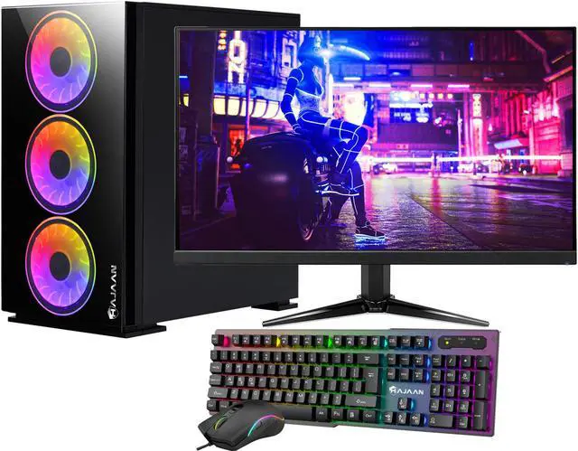 HAJAAN Gaming PC Desktop Tower - AMD Ryzen 5 5600X, GTX 1660 Super 6GB GDDR6, 32GB DDR4 RAM, 2TB NVMe M.2 SSD, 27" Inch Curve Gaming Monitor, Windows