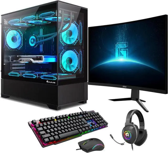 HAJAAN Gaming PC Tower Desktop - MSI 27" Curved Gaming Monitor, 180Hz - RTX 4060 Ti 8GB - Intel Core i9-12900K - 32GB DDR4 RAM - 1TB NVMe SSD - Wifi 6