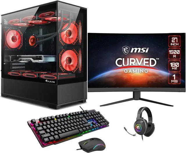 HAJAAN Gaming PC Tower Desktop - MSI 27" Curved Gaming Monitor Combo - NVIDIA GeForce RTX 4060 8GB - Intel Core i5-13400F - 32GB DDR4 RAM - 1TB NVMe