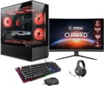 HAJAAN Liquid Cooled Gaming PC - MSI 27" Curved Gaming Monitor (RTX 4070 12GB GDDR6, Intel Core i7-13700F, 32GB DDR4 RAM, 1TB NVMe, Wifi 6, Bluetooth,