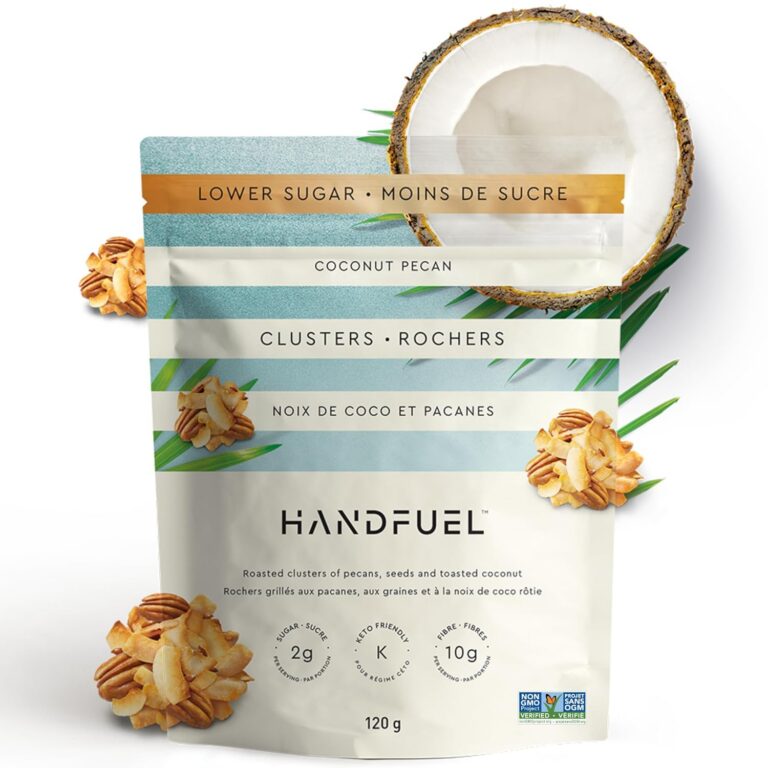 Handfuel Coconut Pecan Clusters, Hand Roasted Candied Pecans, 2g of Protein, Keto Friendly Snack, Proudly Canadian Made Plant Based Praline Pecans, Gluten Free - 120 Grams