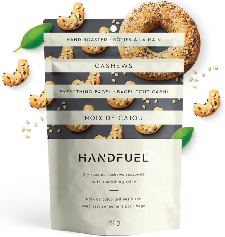Handfuel Everything Bagel Cashews, Hand Roasted Salted Cashews, 7g of Protein, Non-GMO, Vegan Friendly, Plant Based Flavoured Nuts, Gluten Free - 150 Grams