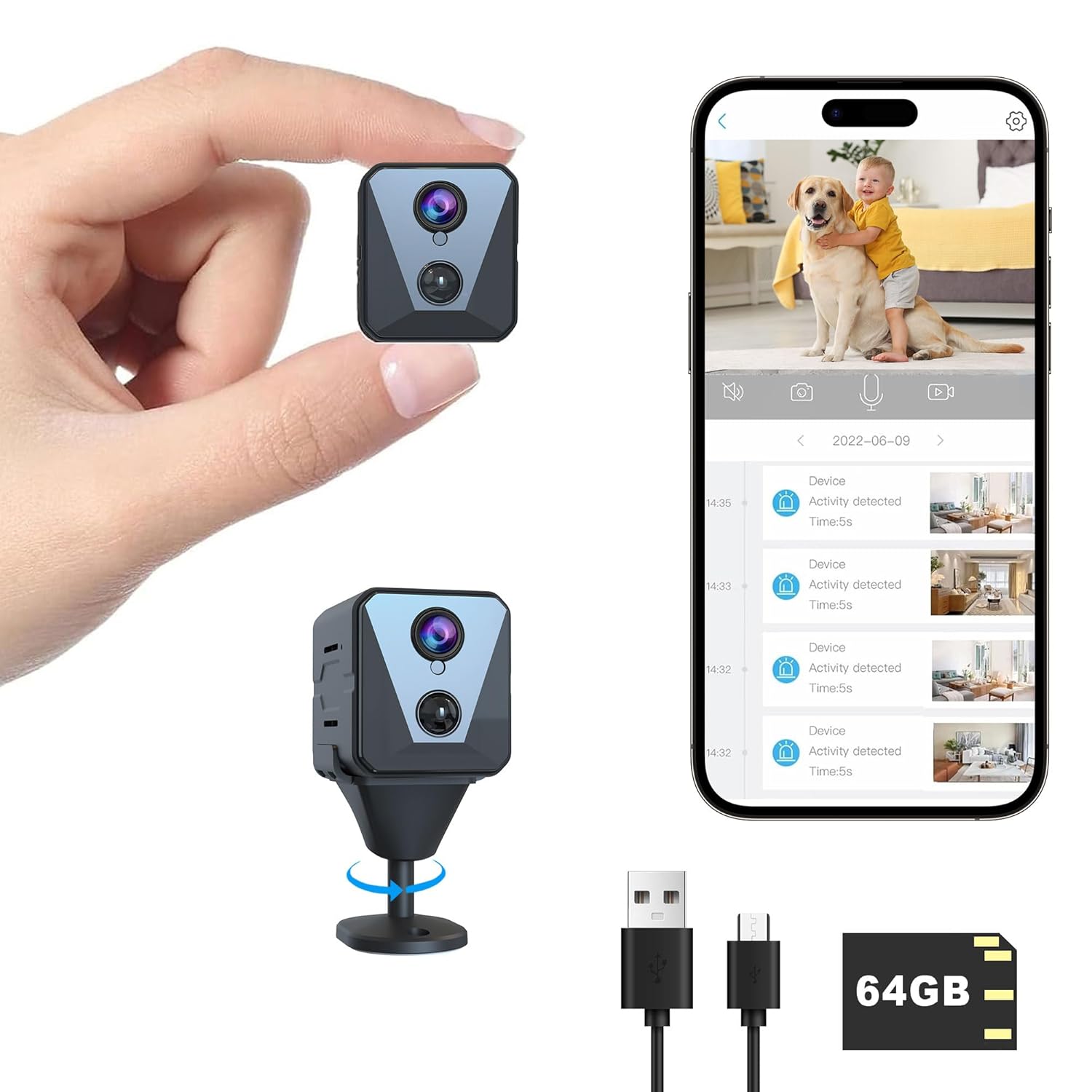 Hidden Spy Camera, 2K WiFi Mini Camera with 64G SD Card, 100 Days Standby Battery Life, Cloud & SD Storage, Clear Night Vision, AI Motion Detection, Real-Time Record Security... Hidden Spy Camera, 2K WiFi Mini Camera with 64G SD Card, 100 Days Standby Battery Life, Cloud & SD Storage, Clear Night Vision, AI Motion Detection, Real-Time Record Security...
