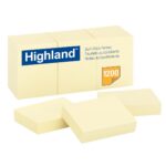 Highland Post-it Notes, 1.5" x 2" Sticky Notes, 100 Sheets/Pad, 12 Pads, Canary Yellow