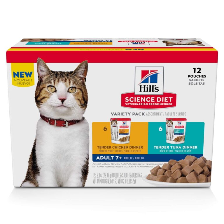Hill's Science Diet Adult 7+, Senior Adult 7+ Premium Nutrition, Wet Cat Food, Variety Pack: Chicken; Tuna Stew, 2.8 oz Pouch Variety Pack, Case of 24