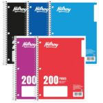 Hilroy 1-Subject Coil Notebook, 8" x 10.5" Sheet Size, Wide Ruled, 3-Hole Punched, 200 Pages/100 Sheets, 1 Notebook, Assorted Colour Covers, Colour May Vary (13224)