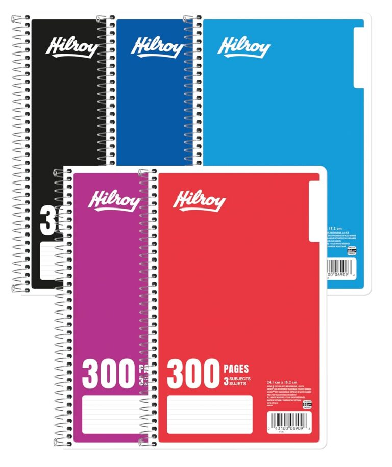 Hilroy 3-subject Coil Notebook, 6” x 9.5", Wide Ruled, 300 Pages/150 Sheets, 1 Notebook, Colour May Vary (06909)