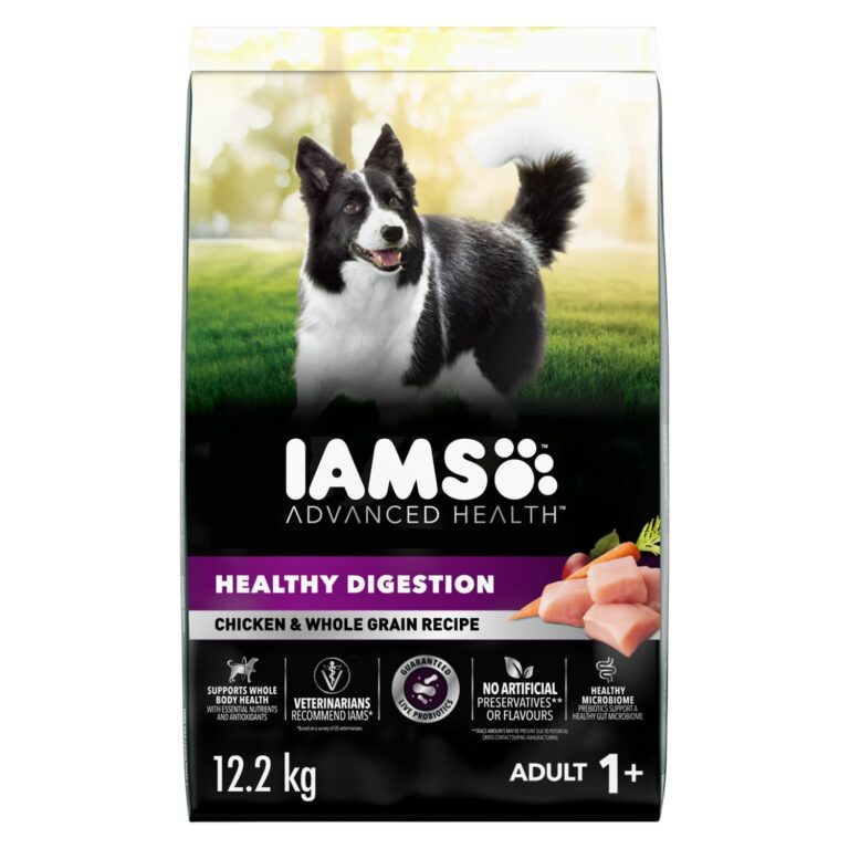 IAMS Advanced Health Healthy Digestion Adult Dry Dog Food – Chicken & Whole Grain Recipe – 12.2KG (27LB) Bag