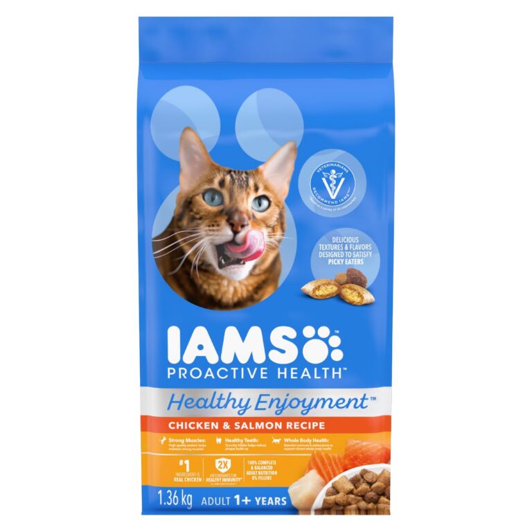 IAMS Proactive Health Healthy Enjoyment Adult Dry Cat Food – Chicken & Salmon – 1.36KG (2.9LB) Bag