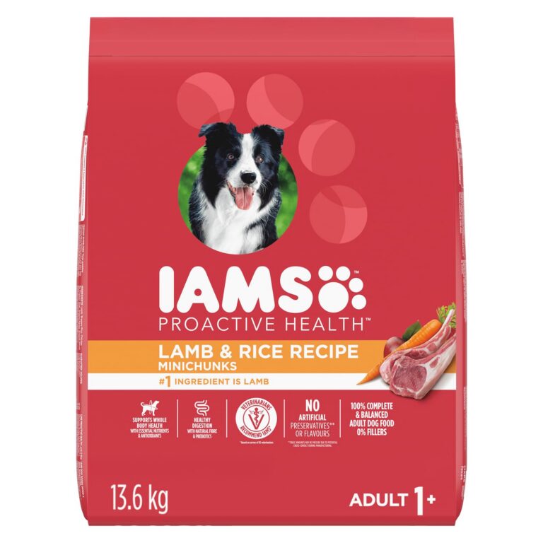 IAMS Proactive Health Minichunks Dry Dog Food – Crunchy Kibble For Adult Dogs – Lamb & Rice Recipe – 13.6KG (30LB) Bag