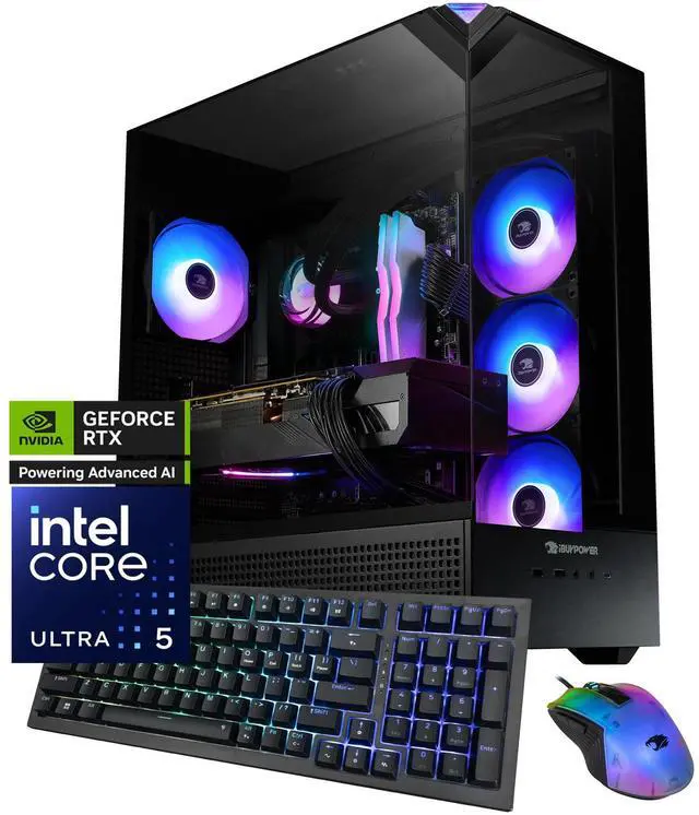 iBUYPOWER Element 9 Black Gaming PC Desktop - Intel Core Ultra 5 225F - NVIDIA GeForce RTX 5060 8GB - 32GB DDR5 RGB - 2TB NVMe SSD - EBI5N5601