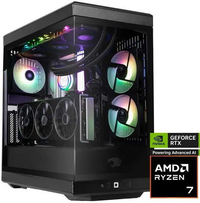 iBUYPOWER Y40 PRO Black Gaming PC Desktop - AMD Ryzen 7 7800X3D - NVIDIA GeForce RTX 5070Ti 16GB - 32GB DDR5 RGB - 2TB NVMe SSD - Y40BA7N57T01