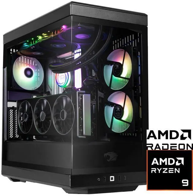 iBUYPOWER Y40 PRO Black Gaming PC Desktop - AMD Ryzen 9 9900X - AMD Radeon RX 9070XT 16GB - 32GB DDR5 RGB - 2TB NVMe SSD - Y40BA9R97XT01