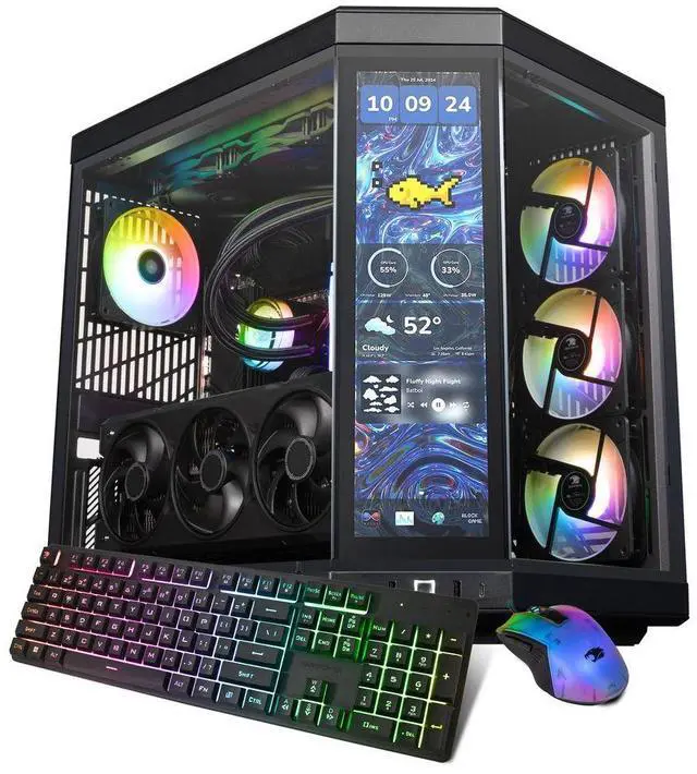 iBUYPOWER Y70TI Gaming PC Desktop Computer with HYTE Touch Screen Case, AMD Ryzen 7 9800X3D CPU, NVIDIA GeForce RTX 5080 16GB GPU, 32GB DDR5 RGB RAM,