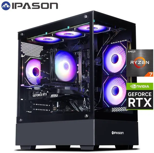 IPASON Ryvex Gaming desktop PC AMD Ryzen7 9700X, Geforce RTX5060 Ti 8G, 1TB NVME SSD, 32GB DDR5 RAM , 650W GOLD PSU , Windows 11 , WIFI, Prebuilt
