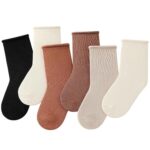 JAKIDAR Girls Crew Seamless Socks Kids Casual Dress Cotton Socks 6 Pairs
