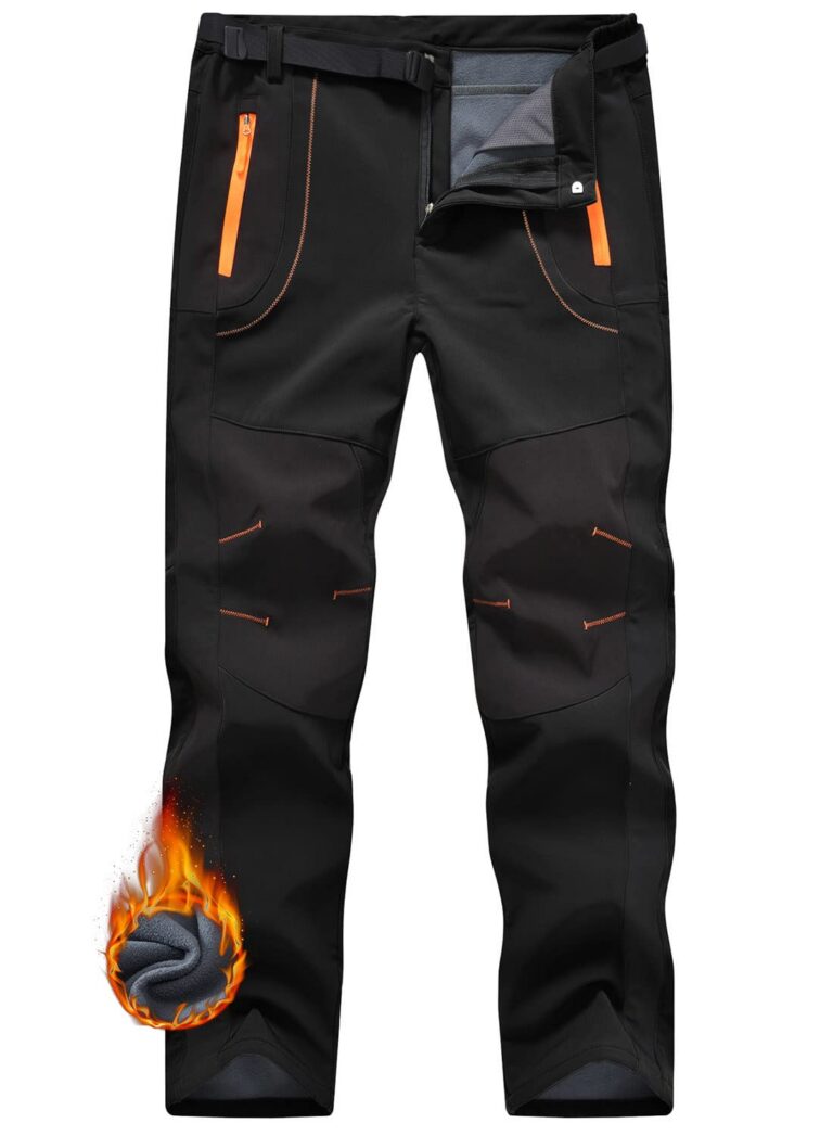 JHMORP Men's Winter Hiking Pants Waterproof Fleece Lined Softshell Insulated Snow Ski Pants with Belt