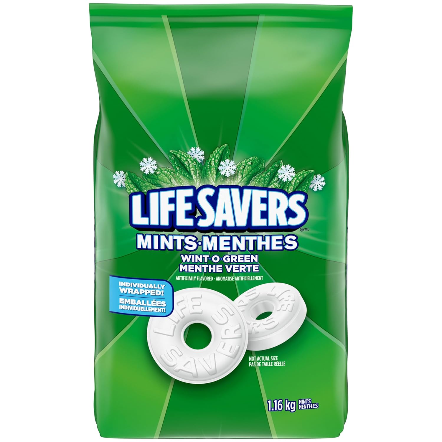 LIFE SAVERS, Wint O Green Individually Wrapped Candy Mints, Value Bulk Bag, 1.16kg LIFE SAVERS, Wint O Green Individually Wrapped Candy Mints, Value Bulk Bag, 1.16kg