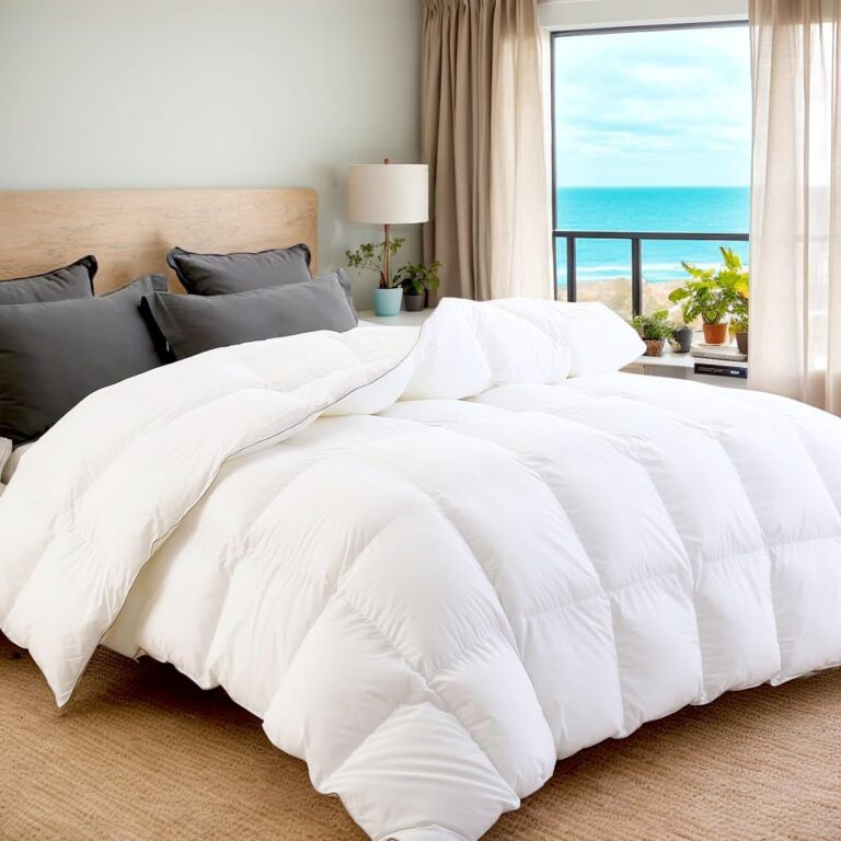 Luxury Goose Down Comforter King Size,100% Organic Cotton Shell Goose Feather Duvet Filled with Feather and Down Fiber 110 OZ -750 Fill Power, All Season White Duvet Insert 8...