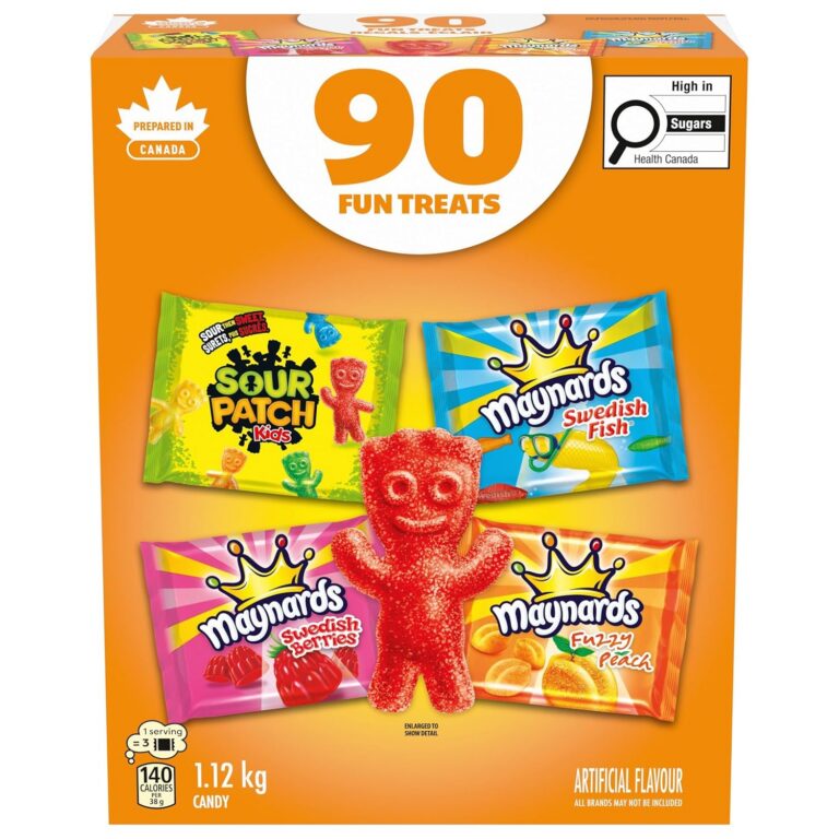 Maynards, Assorted Gummy Candy, Pack of 90, Individually Wrapped, Sour Patch Kids, Fuzzy Peach, Swedish Berries, Swedish Fish, Variety Pack, Value Pack, Sour Candy, 1.12kg,...