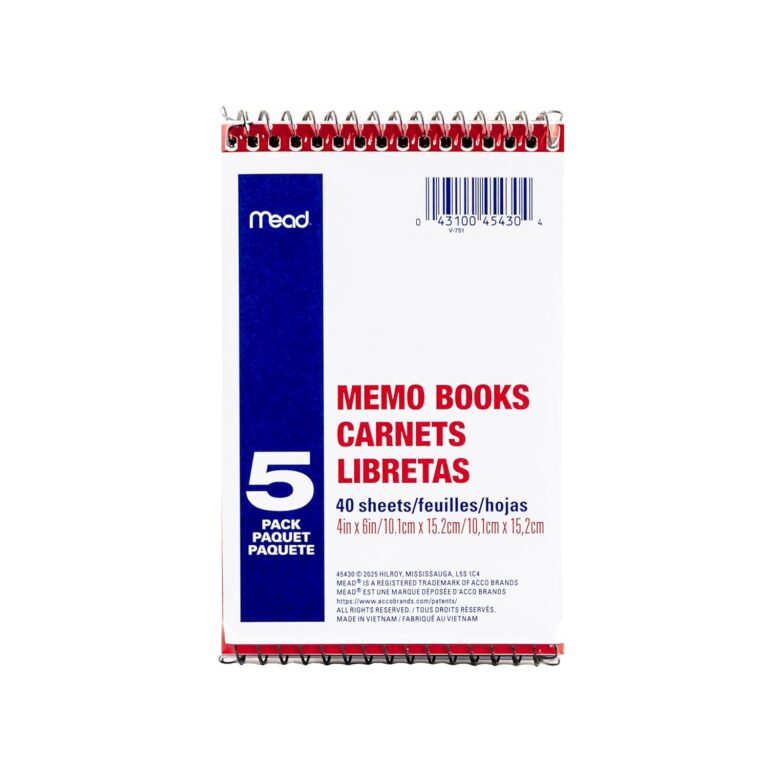 Mead Wirebound Memo Book, 4” x 6”, College Ruled, 80 Pages/40 Sheets, Assorted Colour Covers, Pack of 5 (45430)