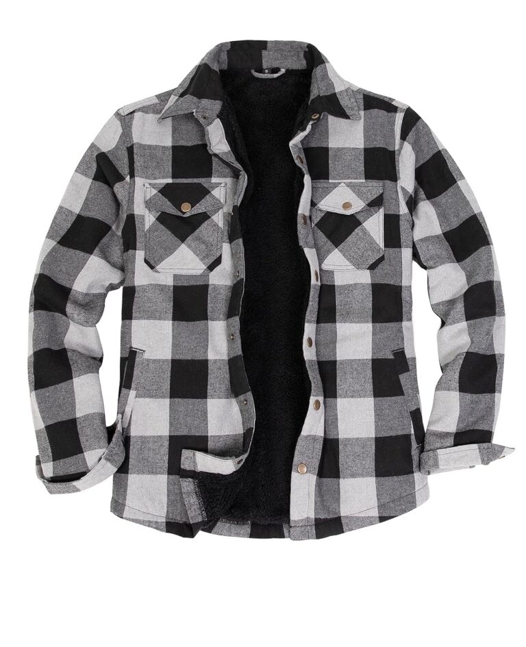 Men's Sherpa Lined Flannel Shirt Jacket,Long Sleeved Brushed Plaid Flannel Shacket Jackets,Snap Button