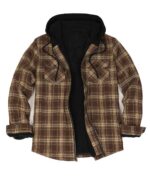 Men's Sherpa Lined Full Zip Hooded Plaid Flannel Shirt Jacket