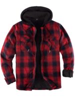 Men's Sherpa Lined Full Zip Hooded Plaid Flannel Shirt Jacket