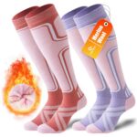 Merino Wool Ski Socks Women Men,2 Pairs Knee High Winter Warm Skiing Socks Performance Thermal Snowboarding Socks