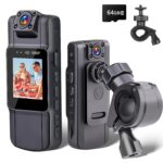 Mini Body Camera HD 1080P with Audio Video Recording, 64GB IR Night Vision Body Cam, 180°Rotating Lens, 5HR Battery, for Police Law Enforcement, Cycling, Daily Records