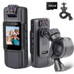 Mini Body Camera with Audio and Video Recording, IR Night Vision,HD 1080P Body Cam with 180° Rotating Lens, 5HR Battery, 64GB Body Worn Camcorder, for Daily Records, Police Law...