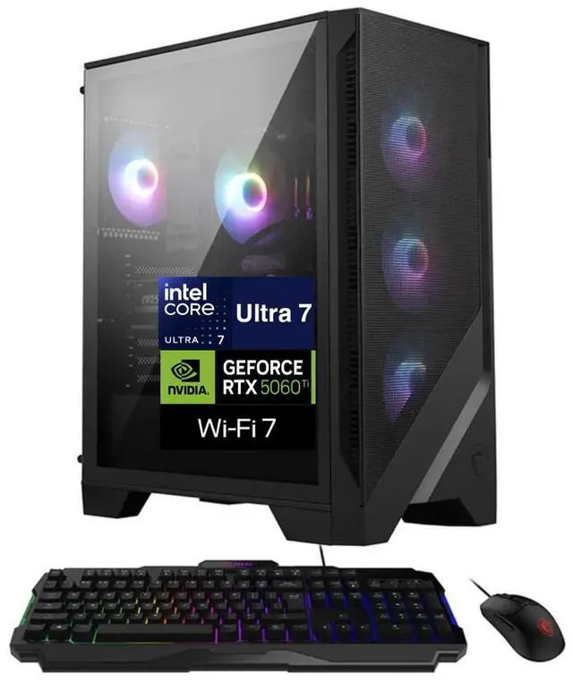 MSI Codex R2 AI 2nd AI Gaming Desktop PC (Intel Ultra 7-265, GeForce RTX 5060 Ti 8GB GDDR7, 32GB DDR5, 4TB PCIe SSD, RGB Fans, 650W PSU, WiFi 7,