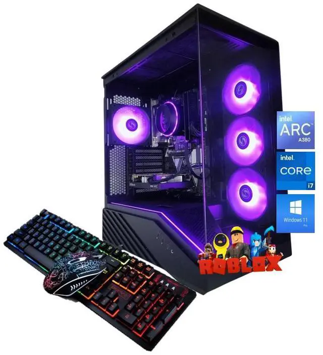 Odyssey Black Widow V2 Custom Gaming PC, RGB LED Fans, Intel Core i7 upto 4.7GHz, 16GB RAM, 1TB NVMe SSD, ACR A380, Wi-Fi BT, Windows 11 Pro Keyboard