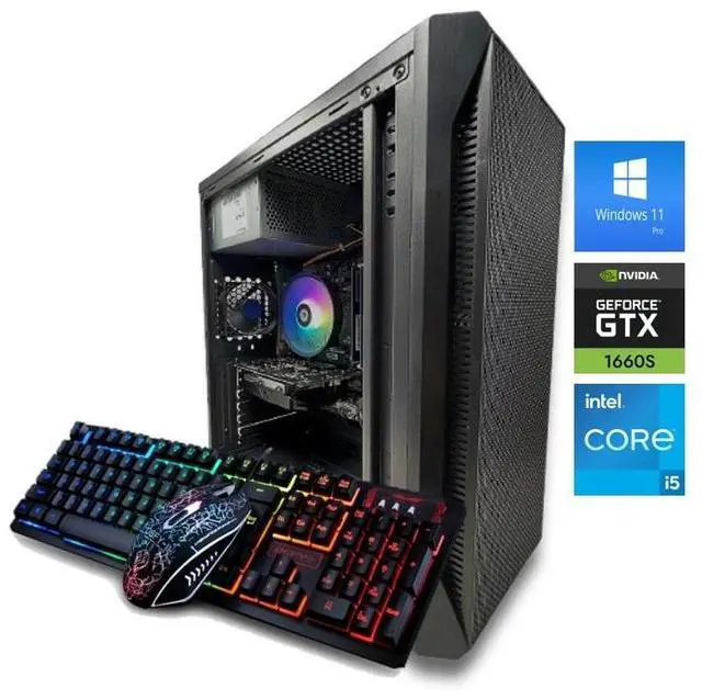 Odyssey Essentials R1 Mid Tower Custom Gaming PC, Intel Core i5 upto 4.1GHz, 16GB RAM, 1TB NVMe SSD, GeForce 1660 Super, WiFi, Windows 11 Pro Keyboard