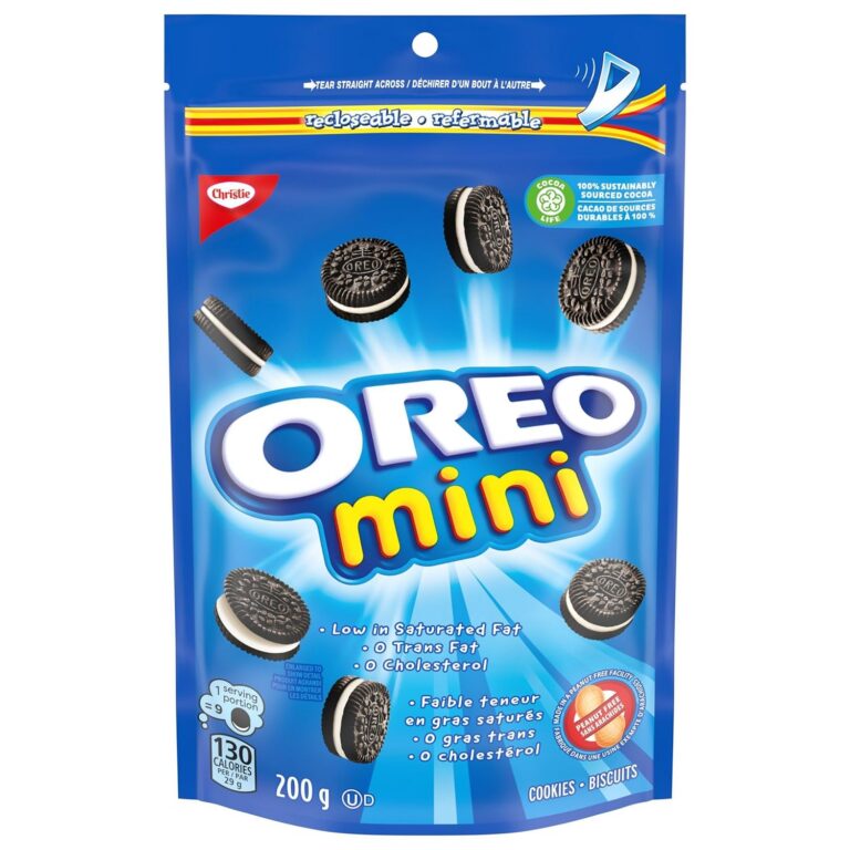OREO Mini Original Chocolate Sandwich Cookies, Peanut Free Snack, School Snacks, 200g, Baked in Canada