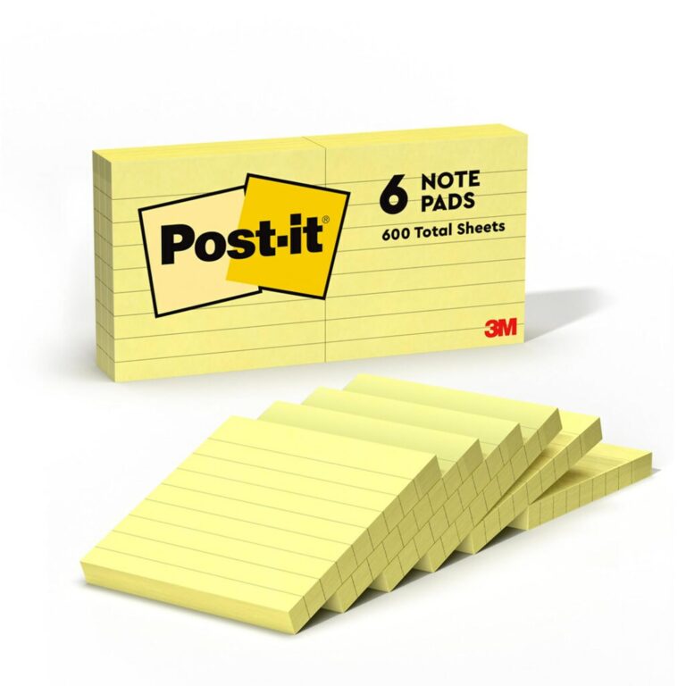 Post-it Notes, 3 in x 3 in, 6 Lined Sticky Notes Pads, 100 Sheets per Pad, The Iconic Canary Yellow Note