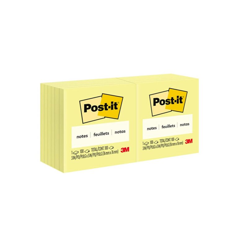 Post-it Notes, 3x3 in, 12 Pads, Canary Yellow, Clean Removal, Recyclable