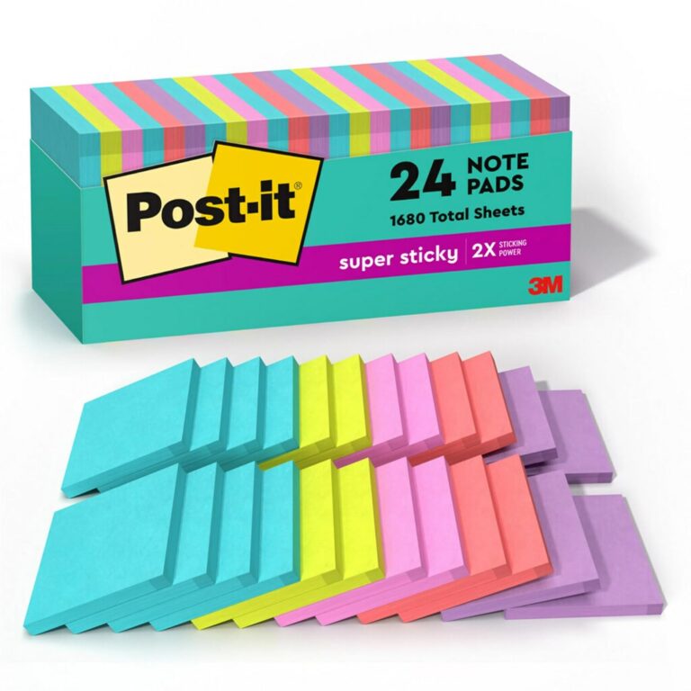 Post-it Super Sticky Notes, 24 Sticky Note Pads, 3 x 3 in., School Supplies, Office Products, Sticky Notes for Vertical Surfaces, Monitors, Walls and Windows, Supernova Neons...