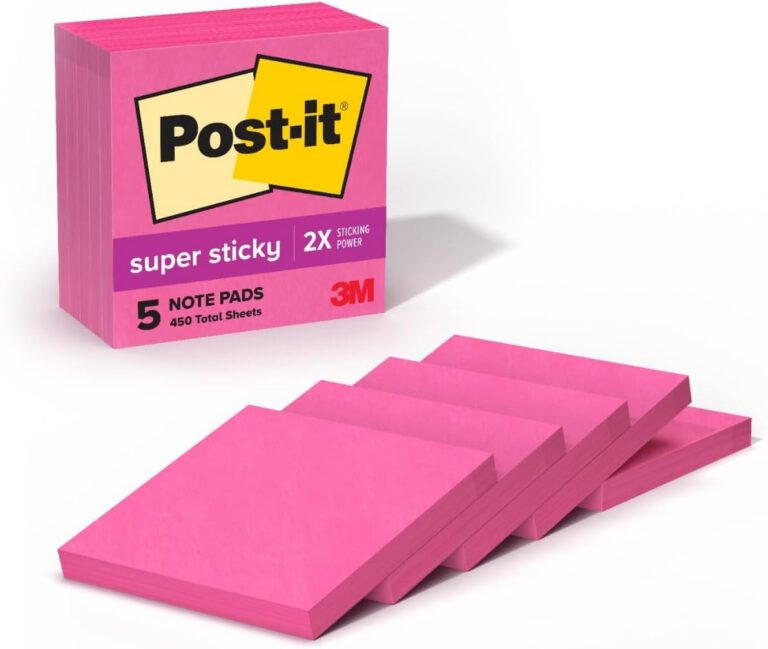 Post-it Super Sticky Notes, 5 Sticky Note Pads, 3 x 3 in., School Supplies, Office Products, Sticky Notes for Vertical Surfaces, Monitors, Walls and Windows, Power Pink