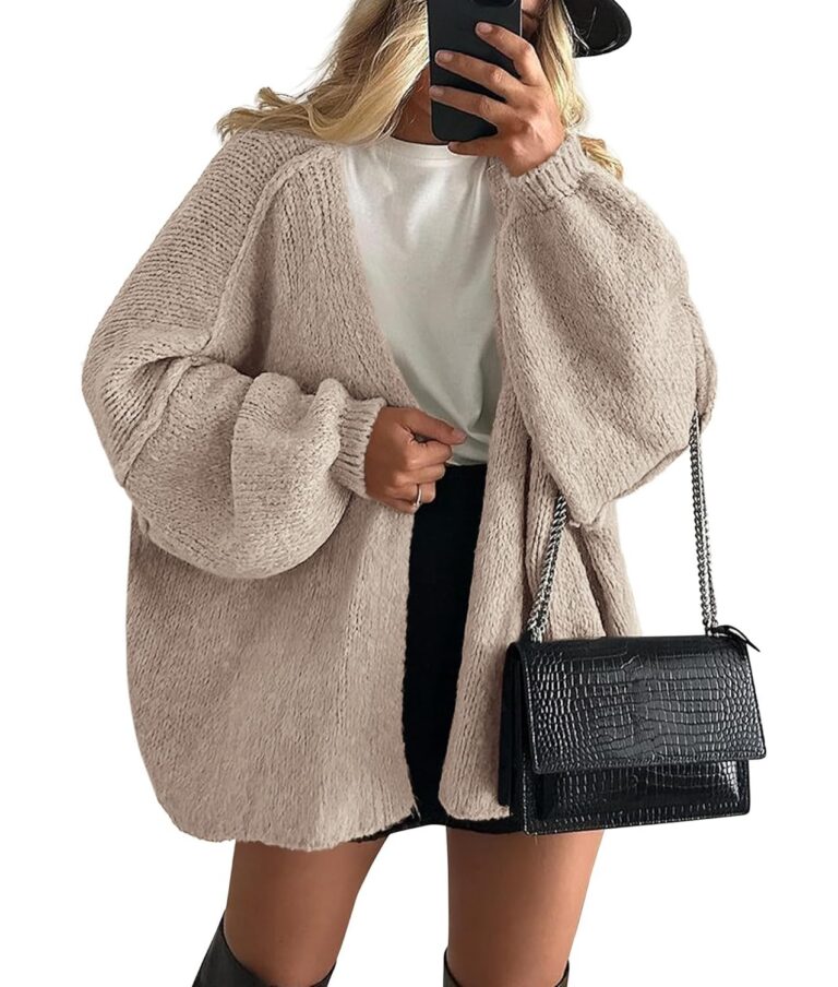 PRETTYGARDEN Womens Oversized Cardigan Sweaters 2026 Spring Long Lantern Sleeve Knit Open Front Lightweight Sweater