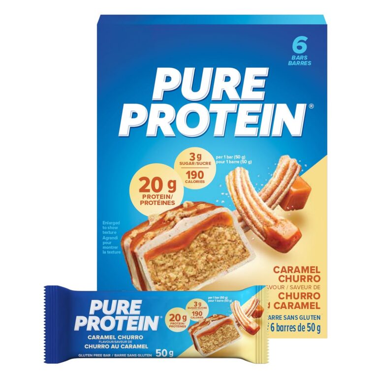 Pure Protein Bars - Nutritious, Gluten Free bar, made with Whey protein blend - low sugar, protein snack. Deliciously satisfying. Made in Canada, Caramel Churro (Pack of 6)