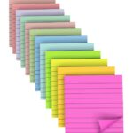 RHAWOM 12 Pads 4x4 in Lined Sticky Notes,12 Fresh Pastel Colors, Super Adhesive Post Note，35 Sheets/Pad ，School Office and Home Supplier