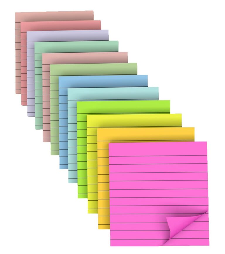 RHAWOM 12 Pads 4x4 in Lined Sticky Notes,12 Fresh Pastel Colors, Super Adhesive Post Note，35 Sheets/Pad ，School Office and Home Supplier