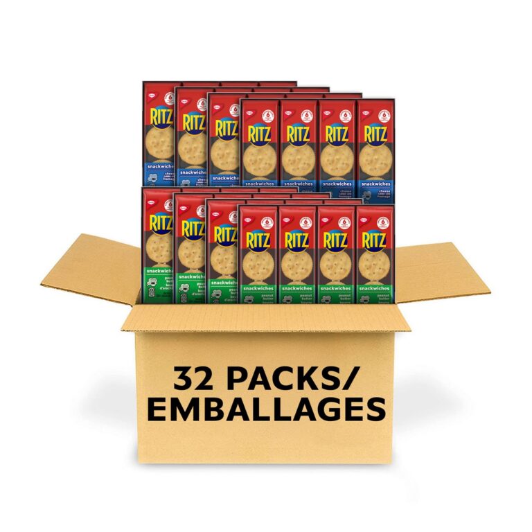 RITZ Snackwiches, 32 Individually Wrapped Snack Packs, Variety, Crackers, 2 Cheese flavoured 304 g, 2 Real Peanut Butter 312 g, School, Family, 1.23 kg