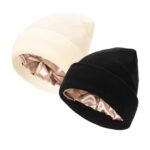 Saitn Lined Knit Beanies for Women Men, Warm Winter Hat Silk Lined Beanie,Soft Cuffed Toque for Ski Outdoor Sports