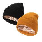 Saitn Lined Knit Beanies for Women Men, Warm Winter Hat Silk Lined Beanie,Soft Cuffed Toque for Ski Outdoor Sports