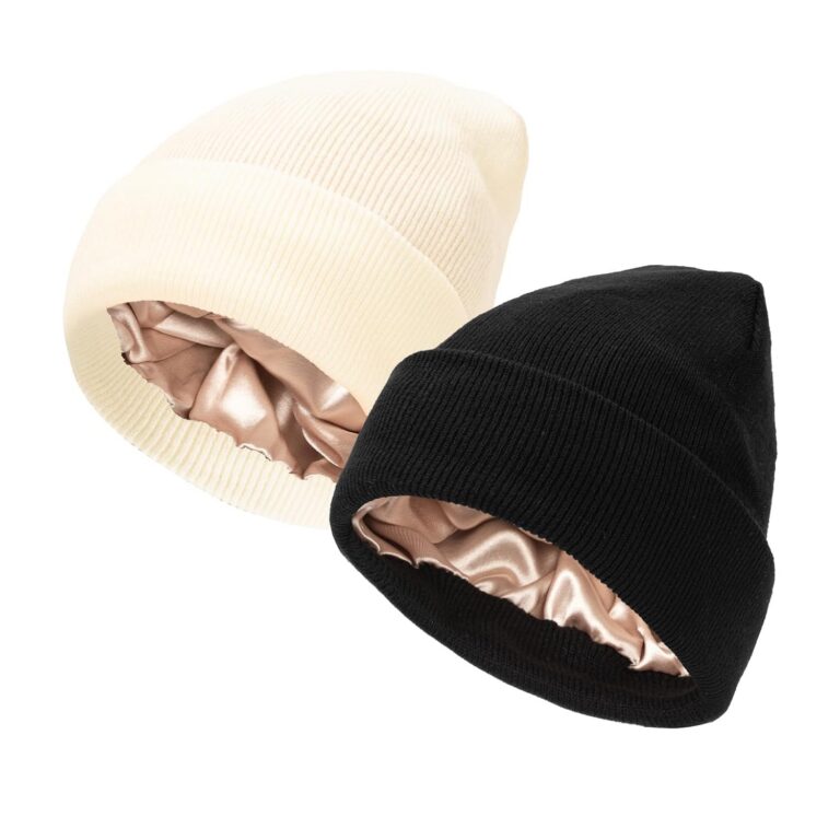 Saitn Lined Knit Beanies for Women Men, Warm Winter Hat Silk Lined Beanie,Soft Cuffed Toque for Ski Outdoor Sports