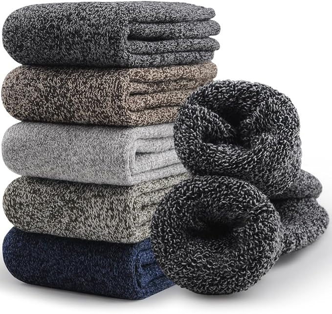 SIMIYA 5 Pairs Merino Wool Socks for Cold Weather, Extra Thick Wool Hiking Socks for Men Winter