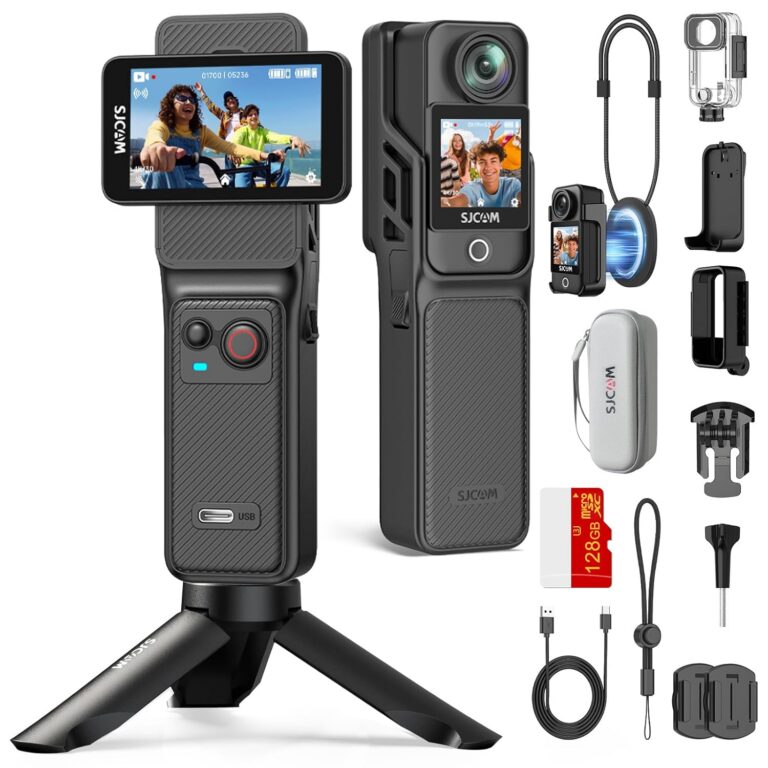 SJCAM C400 Vlogging Combo, 4K Pocket Handheld Camera, 7H Power, 6-Axis Stabilization Action Camera, 2.29''Touch Screen, Waterproof Body Cam for Travel Blog and YouTube Live...